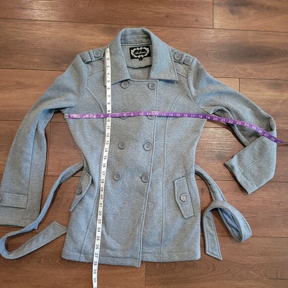 Double Breasted Peacoat Womens S Gray Belted Ambiance Apparel - Picture 2 of 16